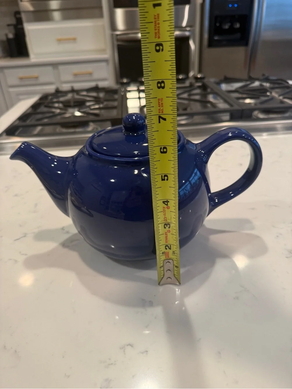 Cobalt Blue Ceramic Teapot Large Glossy Classic Cottage Kitchen Tea Pot